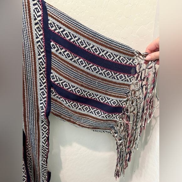 FREE PEOPLE | Fiesta Shimmer Striped Bohemian Hippie Metallic Swim Cover Kimono - Picture 5 of 8